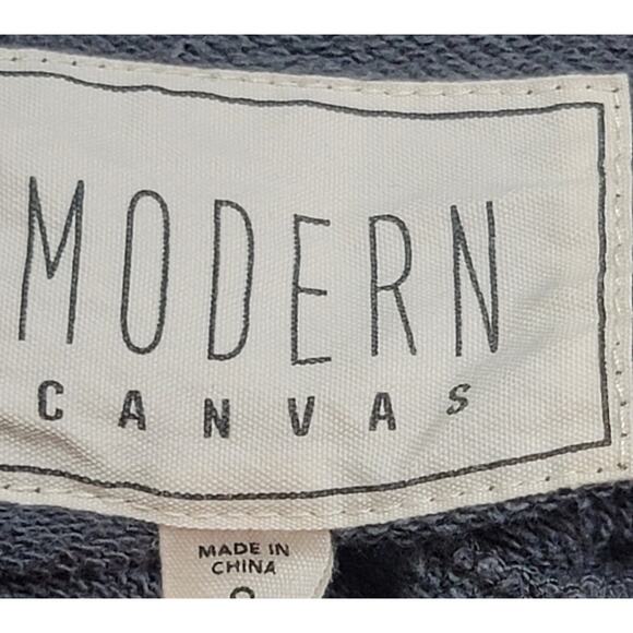 Modern Canvas Dark Gray Cropped Hoodie Sweatshirt Small Long Sleeves Soft Pocket - Picture 3 of 8